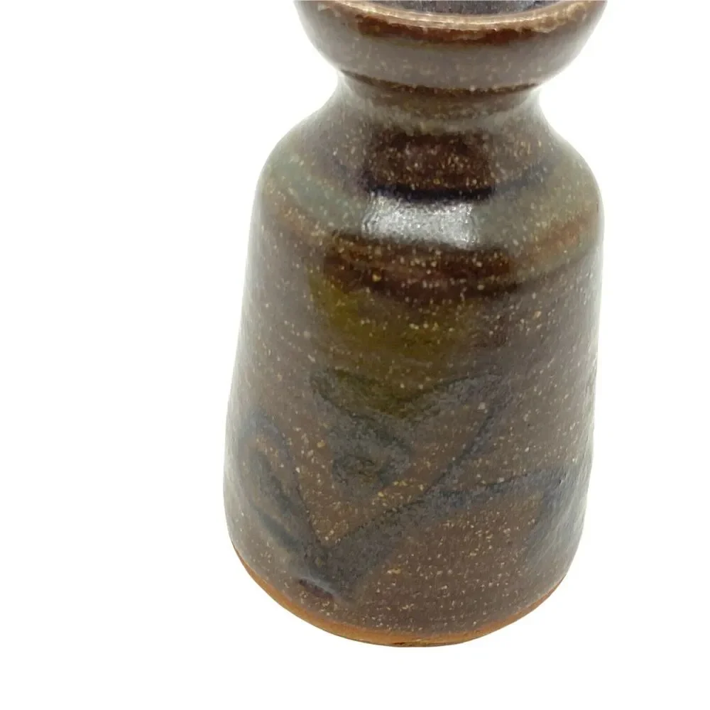 Mini Vases Set Of Two Beige Brown Ceramic Portable Signed Mid Century Charming - Picture 9 of 12